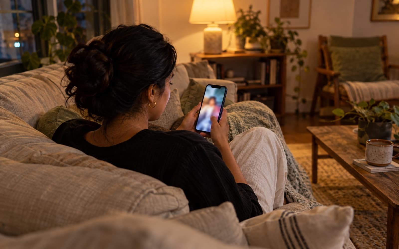 Hand holding a phone playing a vertical video