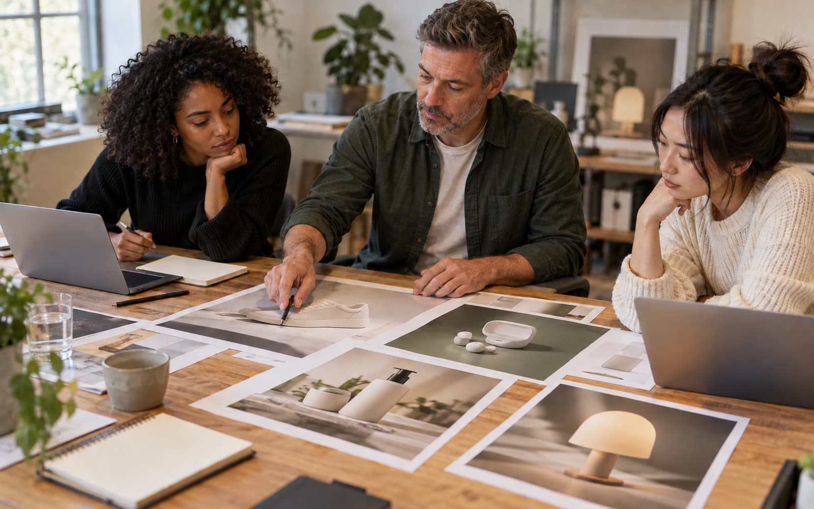Agency team reviewing ad layouts on a shared screen