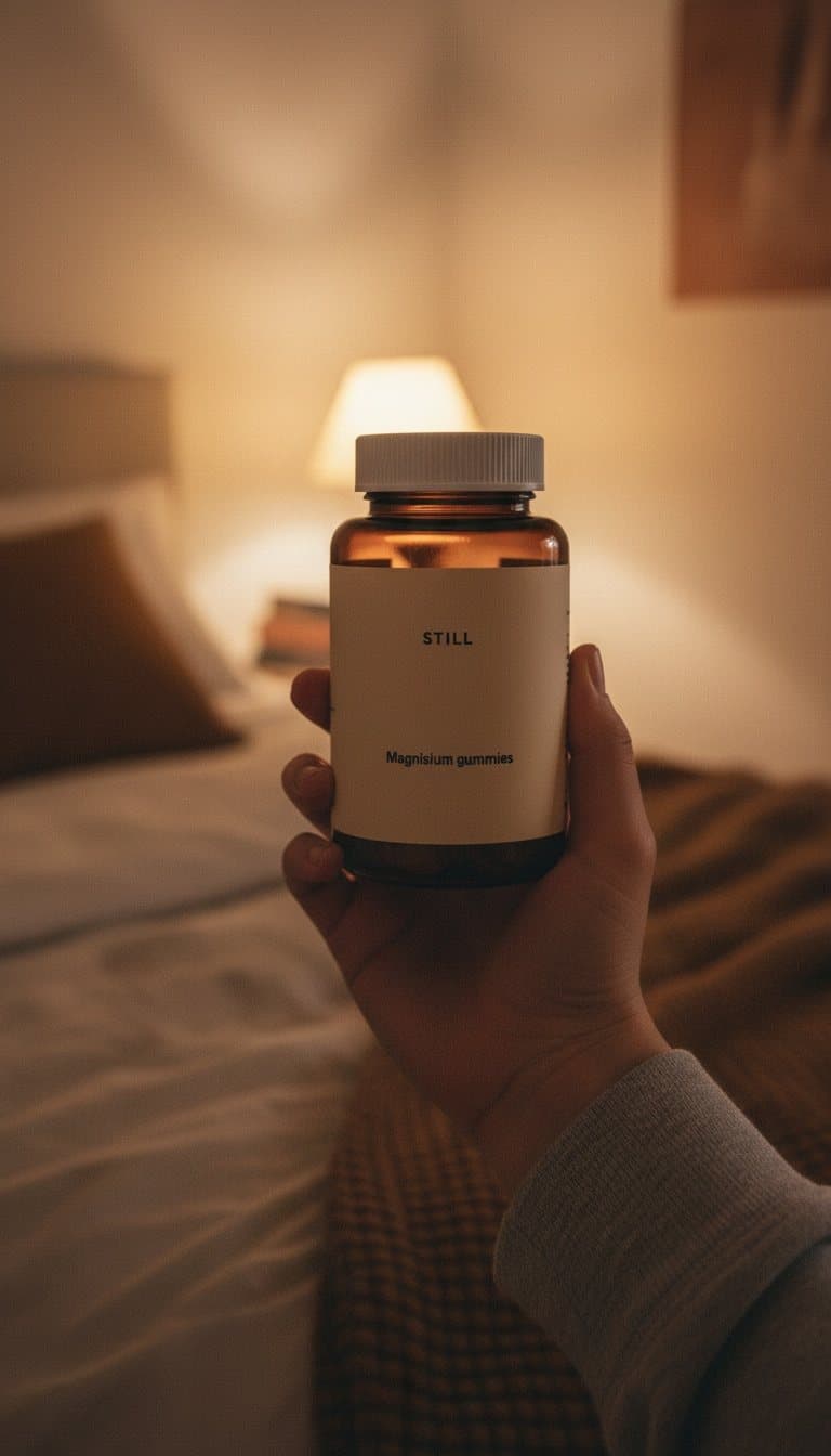 UGC-style ad: a hand holding the STILL jar in a dim bedroom