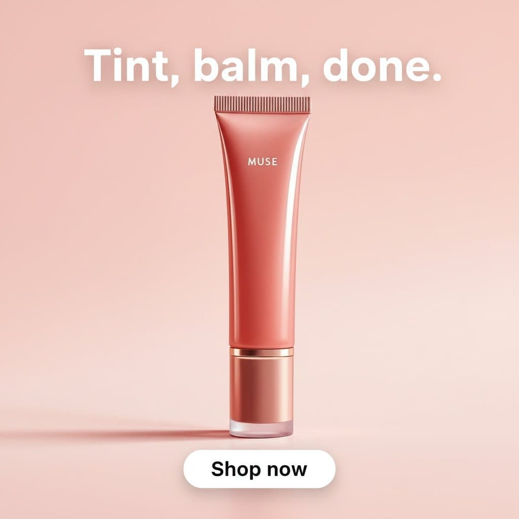 Feed ad: the MUSE tube on pink with the headline Tint, balm, done